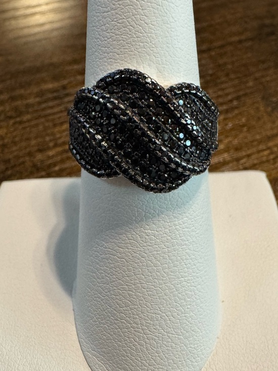 unknown Jewelry - Black Pavé Knot Ring 925 Sterling Silver CZ Statement Ring Size 8